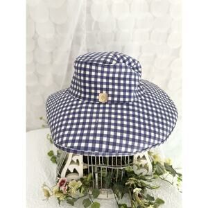Blue Gingham Check Woman’s Hat “Dress For Cocktails” Leslie Dasch Party SPRING